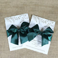 Custom Wedding Handmade Cotton Paper Invitations Dark Green Envelope Watercolor Printing Liner and Ribbon