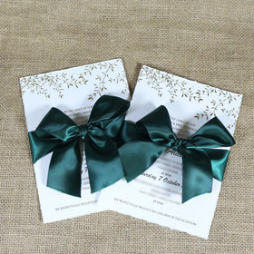 Custom Wedding Handmade Cotton Paper Invitations Dark Green Envelope Watercolor Printing Liner and Ribbon