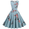 Vintage 1950s 60s Floral Print Dress Retro Rockabilly Sleeveless Dress for Women