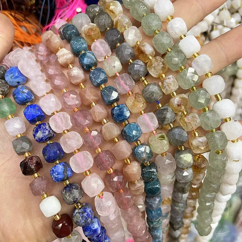 Natural Crystal Cut Square Sugar Rose Quartz Beads Semi-Finished DIY Accessories Wholesale