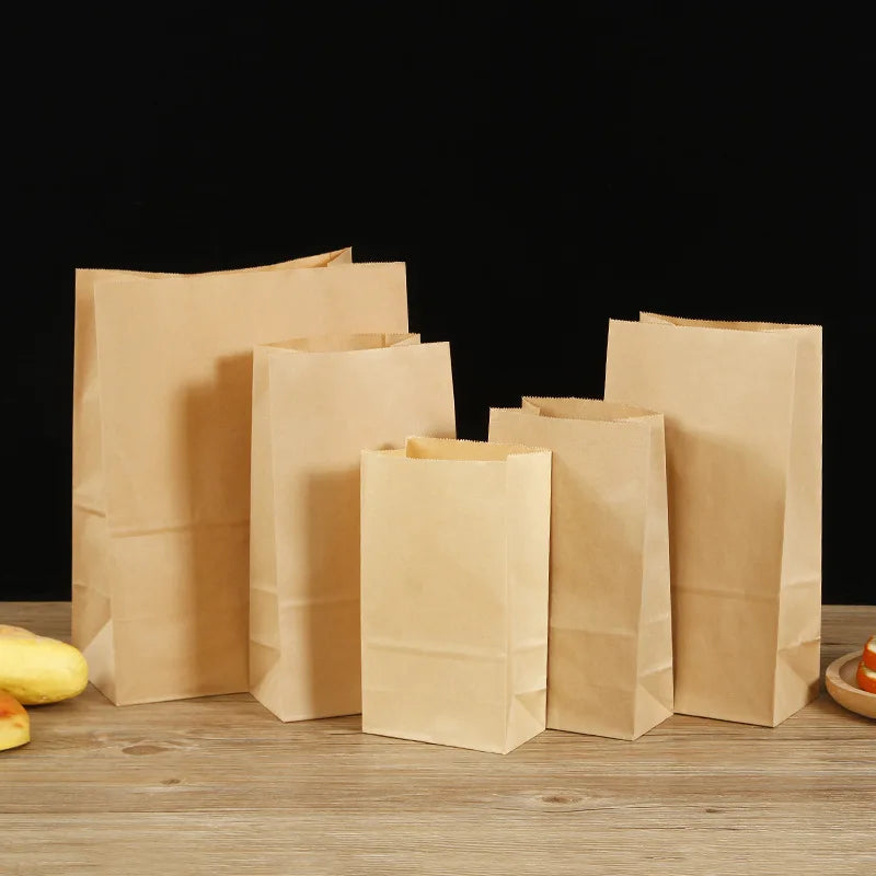 Cheap Bakery Bread Packing Bag with LOGO Food Grade Biodegradable Kraft Paper Bags for Pizza Milk Sushi Vegetable Fruit Storage
