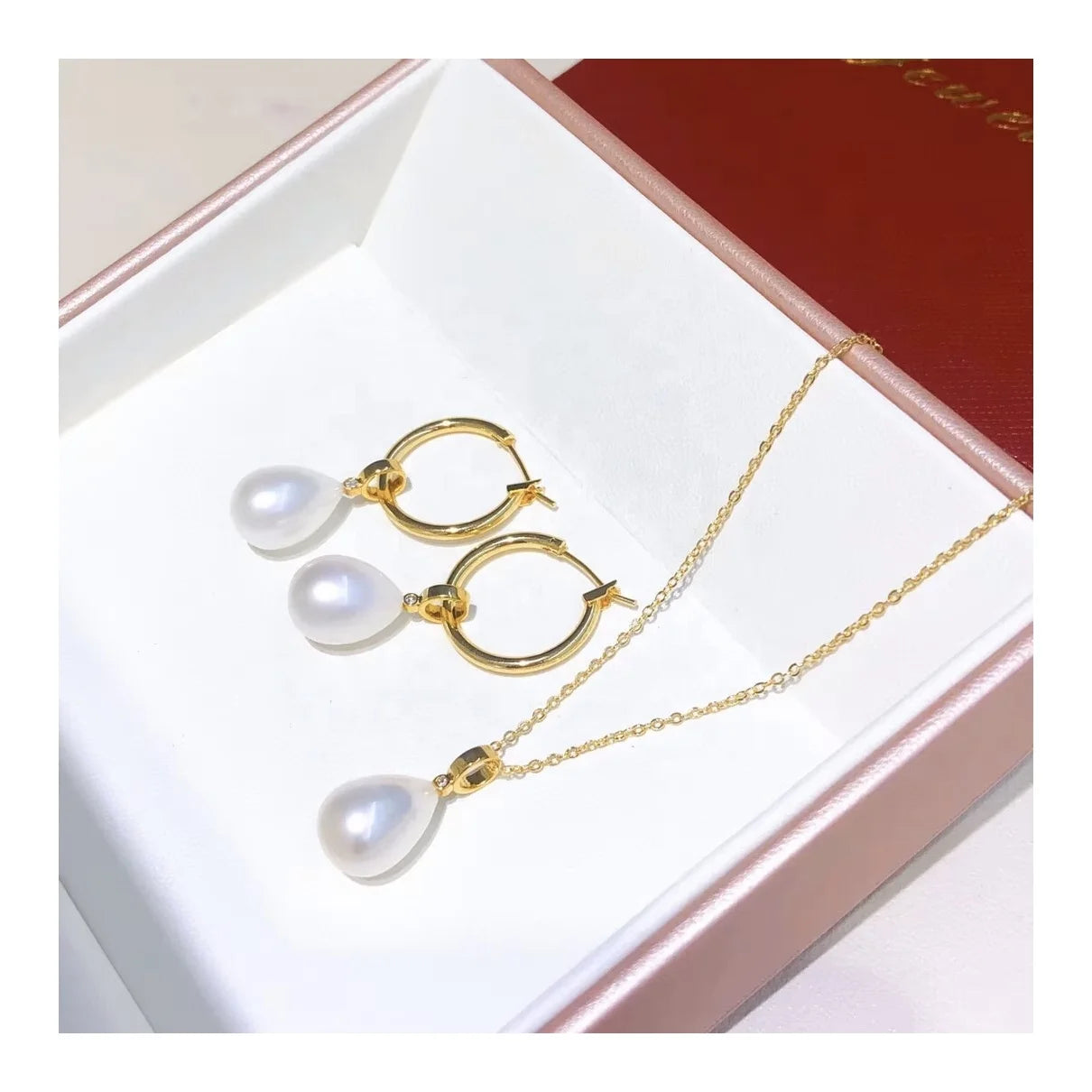 High Quality 14K Gold Plated Earrings and Freshwater Pearl Necklace Set Fashion Jewelry for Women Perfect Gift