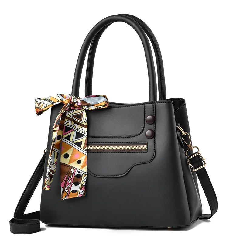 2022 Ladies Fashion Handbag with Retro Style Zipper Closure and Silk Scarf Embroidery Decoration Polyester Lining