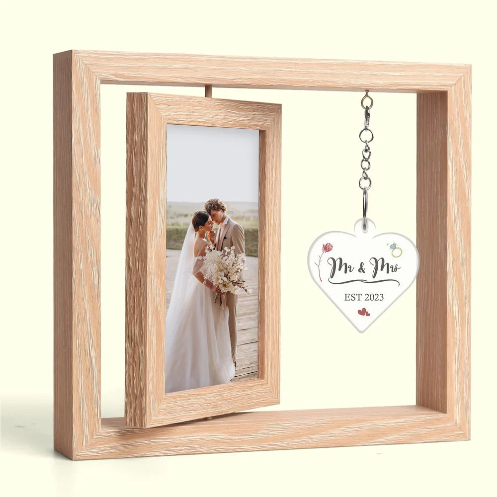 Rotating Floating 4x6 Rustic Picture Frame Floating Picture Frame for Wedding Gift Bride