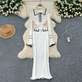 French Fall Winter Women'S Fashion Color Collision Lapel Long Sleeve Slim Knit Casual Long Dresses