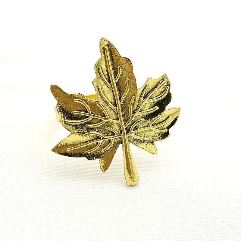 Luxury Classic Metal Maple Napkin Holder with Gold Leaf Rings Fall Accessories for Wedding and Party Table Decoration Stocked