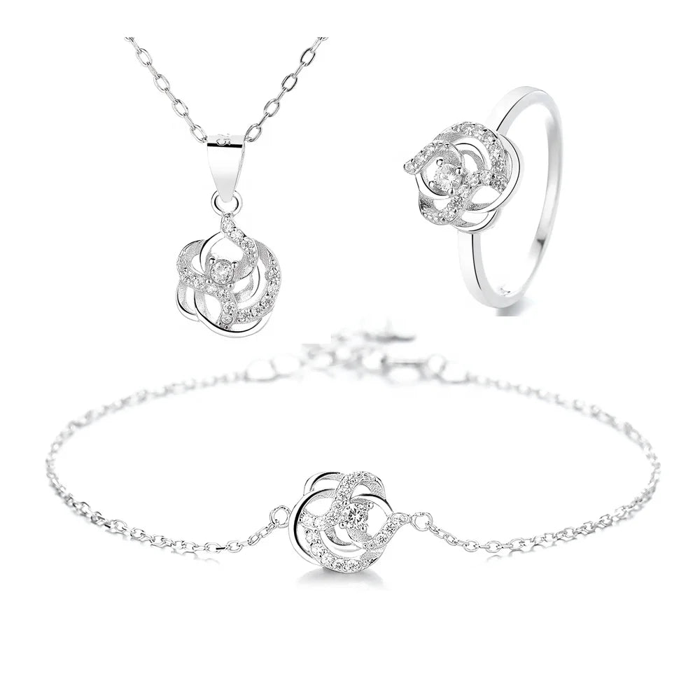 Women's Jewelry Fashion 925 Silver Flower Type Set Niche Temperament