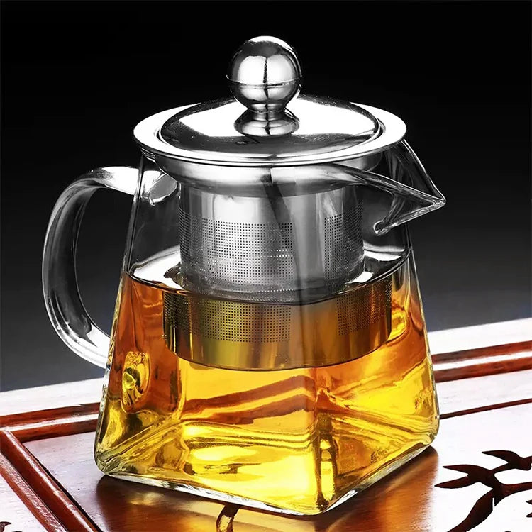 Reusable 350ml 500ml 750ml Hand Made Heat Resistant Glass Teapot with Strainer