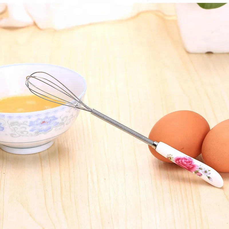 Best Selling Porcelain Handle Stainless Steel Small Egg Whisk for Kitchen