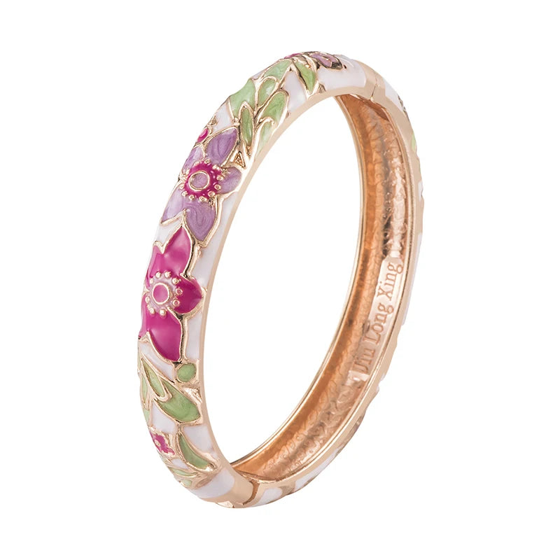 Daili Wholesale Vintage Purple White Enamel Color Flower Bracelet Bangle for Girl Jewelry Bangle Custom Bangles