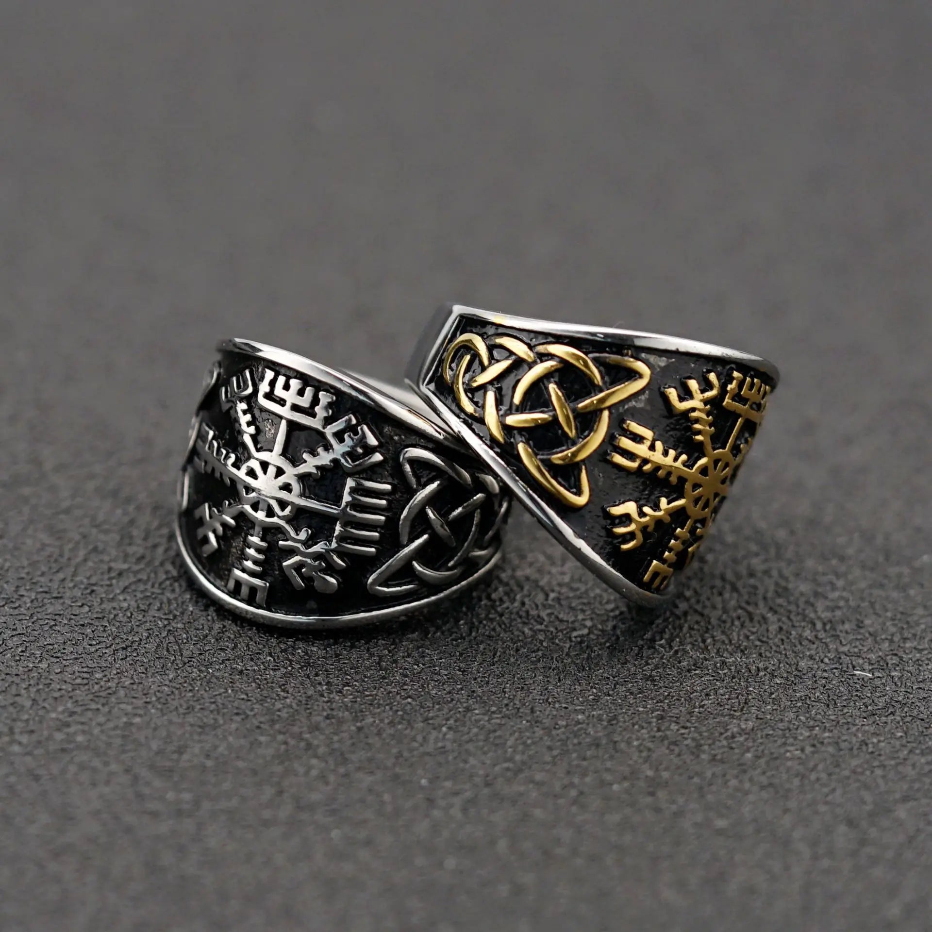 RTS Fashion Jewelry Viking Rings Gold Plated Stainless Steel Nordic Viking Compass Vegvisir Celtic Knot Party Rings for Men