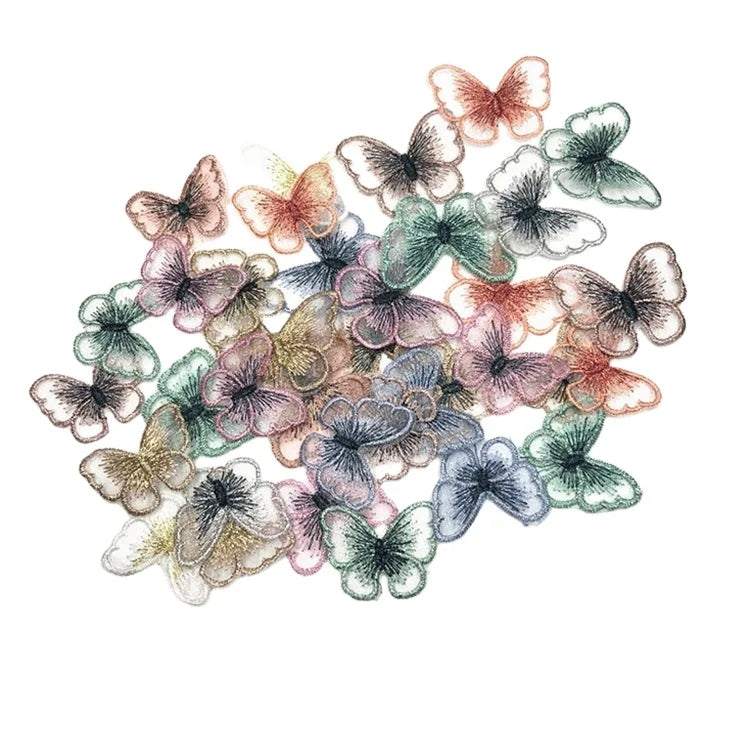 Hot Sale MINI Colorful Organza Butterfly Patches Embellishments Appliques for Clothes Sewing Supplies DIY Hair Clip Accessories