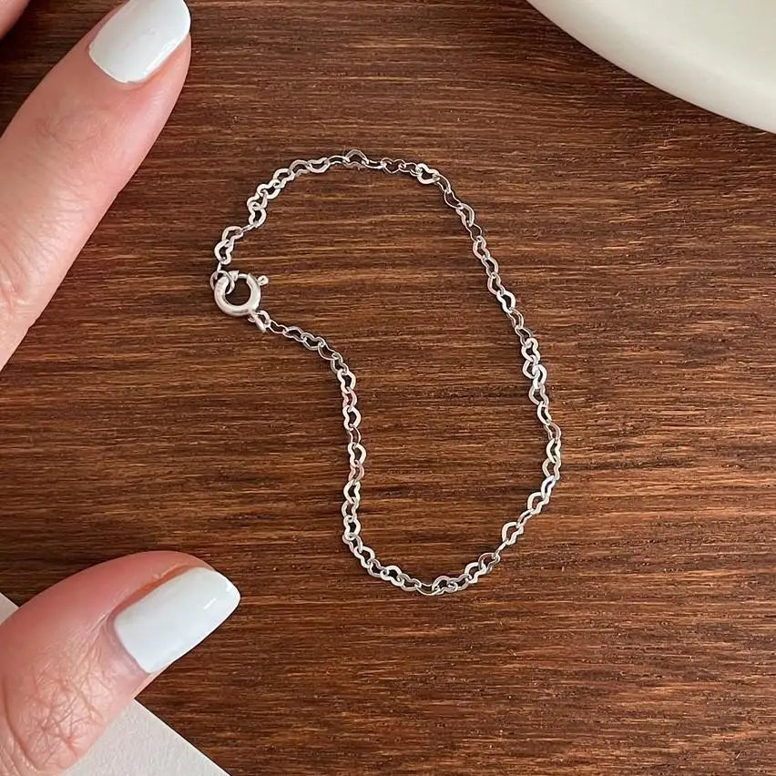 Fine Jewelry 925 Sterling Silver Minimalist Heart Shape Link Chain Bracelet for Women