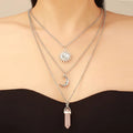 New Healing Point Moon Pendant Multilayer Necklaces Turquoise Crystal Stone Quartz Stone Bullet Necklace