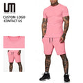 Custom Logo Wholesale Summer Men Sports Suit Tracksuit Short Sleeve T Shirt Shorts Gyms Fitness 2 Piece Set