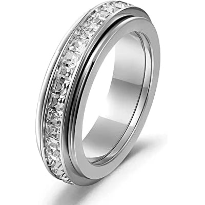 2025 Fashion All-match INS 18K Gold Stainless Steel Ring Rotatable Temperament Zircon Ring Light Luxury Fidget Anxiety Ring