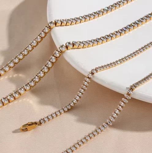 LT-N2782 European American Fashion Light Luxury Versatile Zircon Clavicle Link Stainless Steel Bracelet Pendant Necklace Party