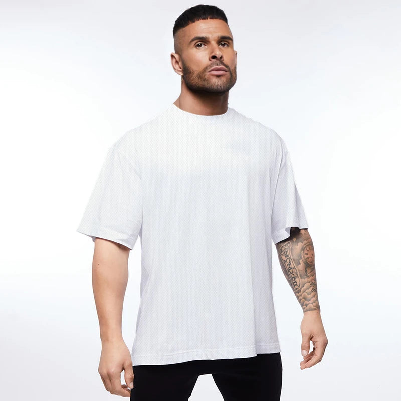Mens Plain Quick Dry Mesh T-shirt Oversized Drop Shoulder Design Tee Custom Printing Tshirt Blank Short Sleeve T Shirt
