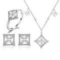 Fashion Women Fine Jewelry Set 925 Sterling Silver Jewelry Cubic Zirconia Ring Necklace Earring