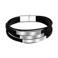 Customized Stainless Steel Rectangle Beads Multi-Layer Wrap Bracelet for Men Stylish Trendy Leather Bracelet for Anniversaries