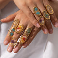 Retro Luxury Dried Flower Ring Waterproof Stainless Steel Ring Adjustable Multi Color Flower Opening Ring for Women