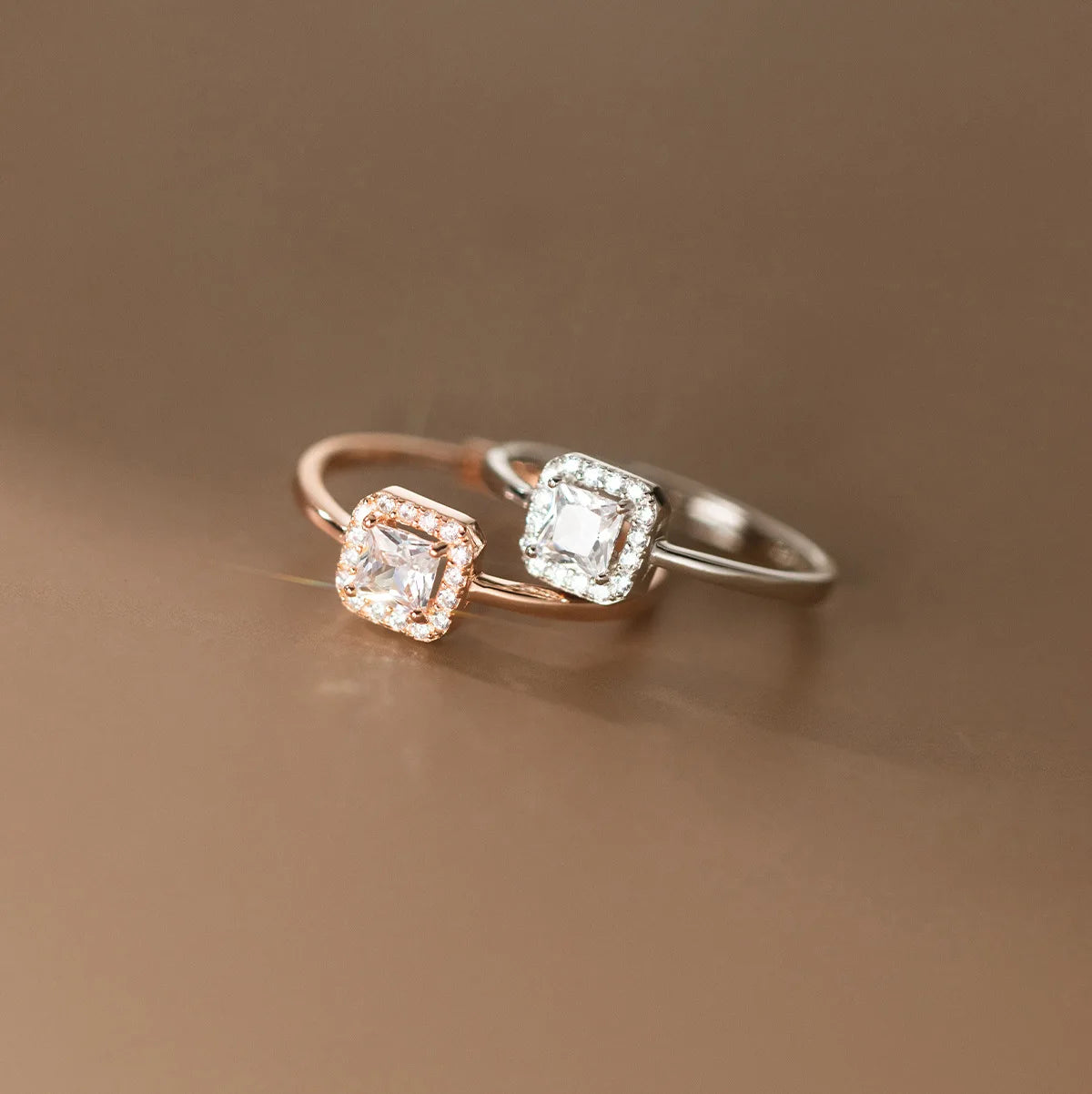 Fashion Women 925 Sterling Silver Cubic Zircon Square Shape Adjustable Rose Gold Plated Finger Rings Jewelry