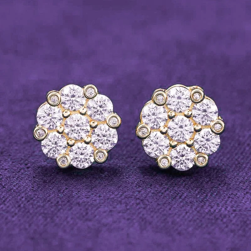 GRA Hip Hop Iced Out Bling 925 Sterling Silver Pass Diamond Tester  VVS Moissanite 10MM Flower Cluster Stud Earrings for Men