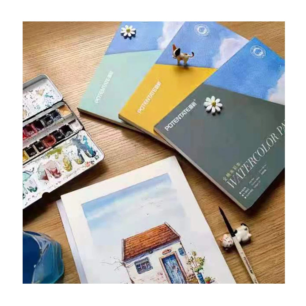 100% Cotton Acid Free 300gsm 20 Sheets Potentate Watercolor Paper Pad Rough Surface A3 4 Sides Glue Binding
