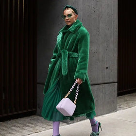 Luxury Custom Long Plus Size Women's Trench Coat Winter Fake Rabbit Fur Overcoat Big Lapel Light Panel Animal Print Fleece