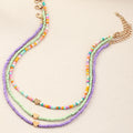 Glass Seed Beads Beaded Handmade Heart Charm Multiple Layered Layer Necklace Women 3pcs a Set Bohemian Style
