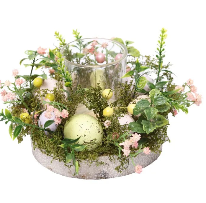 Natural Plant Nordic Easter Egg Creative Wood Candlestick Artificial Wreath Mix Color