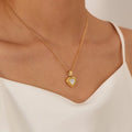 Stainless Steel Natural White Agate 18K Gold Plated Heart Chain Pendant Necklace for Women