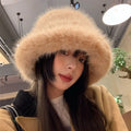 Wholesale Winter Fluffy Faux Fur Fisherman Warm Hats Plush Fuzzy Bucket Hat Outdoor Ski Beanie Casual Travel Headwear Unisex