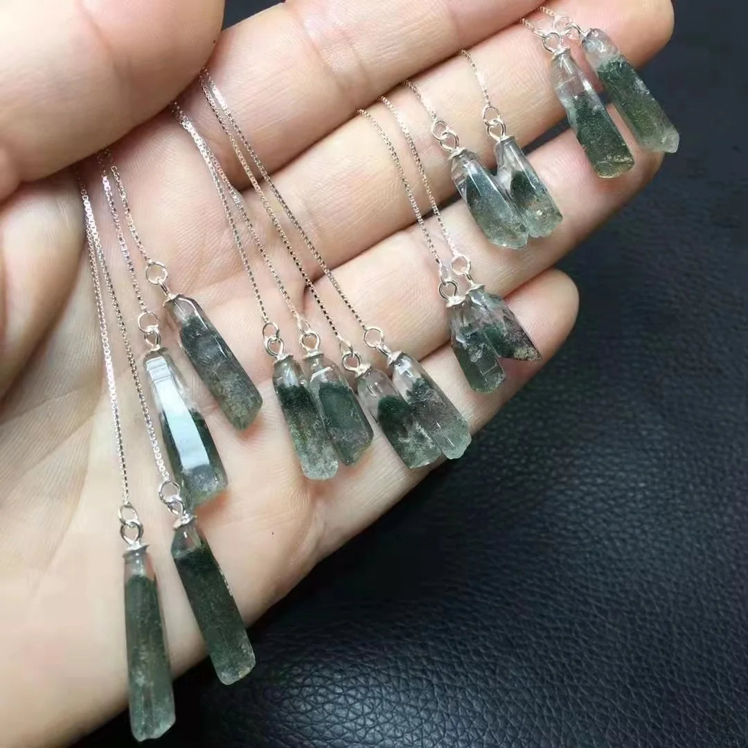 Healing Gemstone Stone Fine Jewelry Natural Raw Crystal Green Phantom 925 Sterling Silver Earrings for Women
