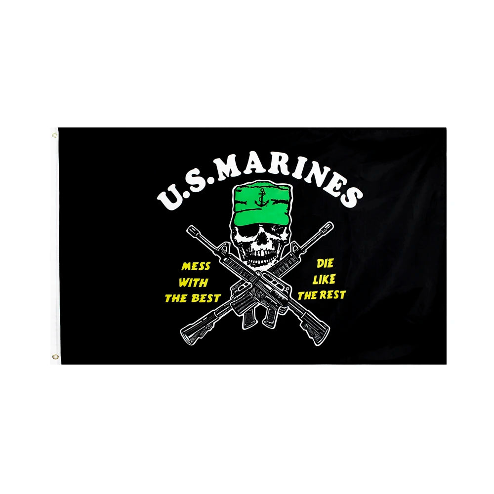 Ready Stock 100% Polyester Flying Style Double Sided 3x5 Ft Silk Screen Printed Soft US Marines Flag