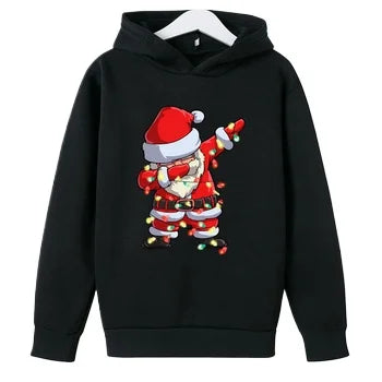 Fitspi Wholesale Merry Christmas Kids Hoodies Santa Claus Cartoon Print Boys Girls Festive Sweatshirts