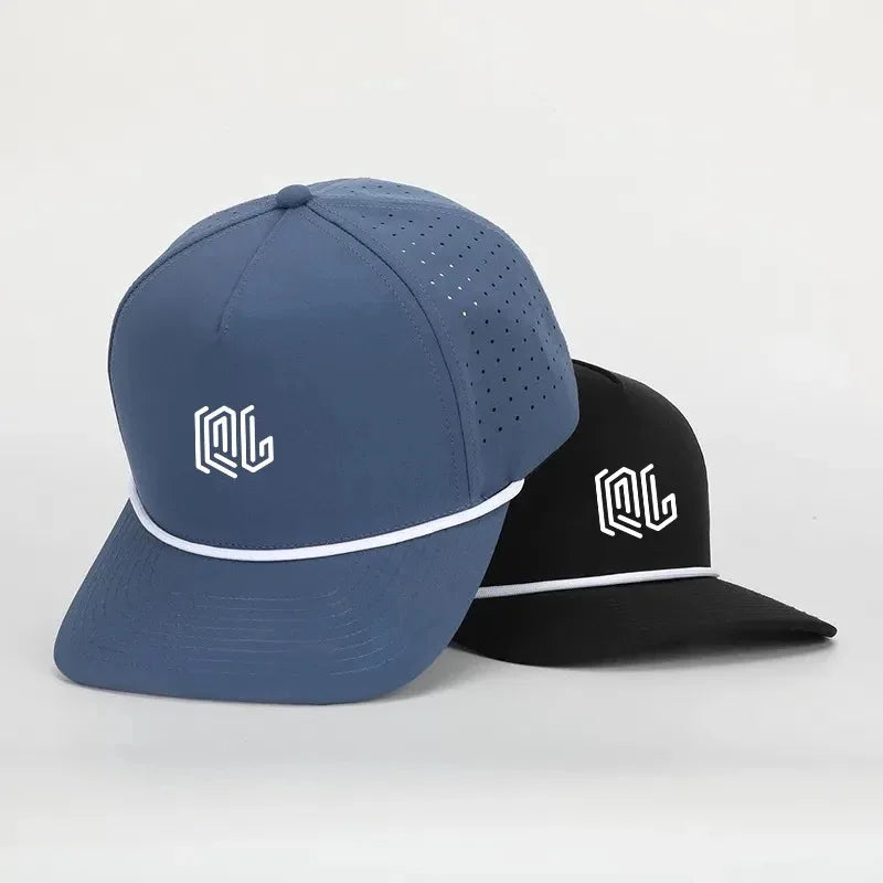 BSCI OEM Custom 5-Panel Oxford Fabric Rubber PVC Logo Rope Baseball Cap Waterproof Breathable Adjustable Sports Dad Hat