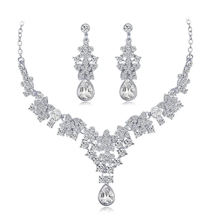 Wholesale Bridal Necklace Earring Set Five-pointed Star Alloy Female Two Pcs Set Luxury Jewelry Set