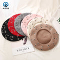 Wholesale High Quality New Arrival Logo Fashion Metal Buttons Autumn and Winter Wool Added Decorative Beret