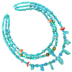 Natural turquoise and orange spiny oyster Special Three -layer necklace turquoise fashionable choker