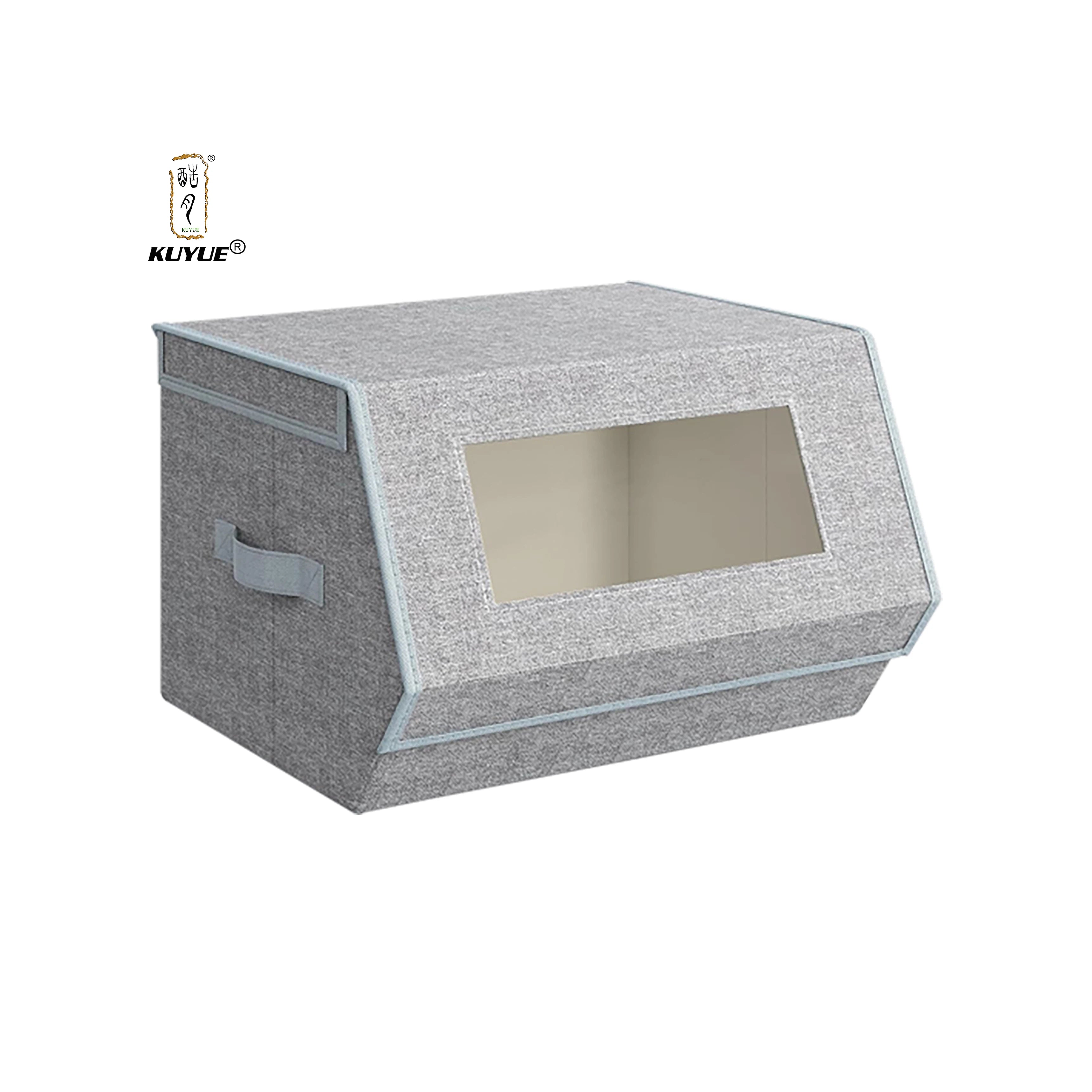KUYUE Stackable Storage Bins Storage Boxes with Lids and Front Windows Non-Woven Fabric Closet Organizers with Magnetic Clos.