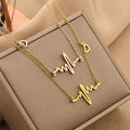 Hot Selling Gold Plated ECG Necklace Simple Fashion Stainless Steel Heartbeat Pendant Necklace