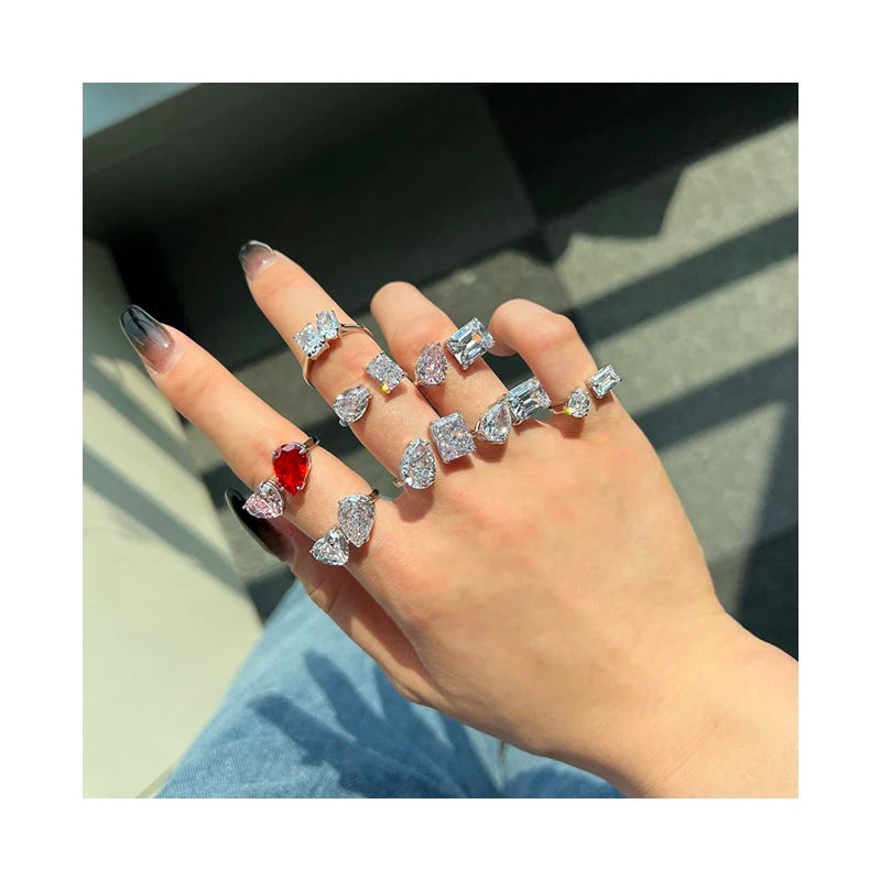 Wholesale Wedding Ring Engagement Diamond Cubic Zirconia Fashion Jewelry for Women Adjustable 925 Sterling Silver Rings
