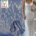 Women Luxury Beaded Evening Dress Lace With Sequin White Pearl Tulle Beads Mesh Embroidery French Bridal Lace Fabric