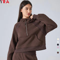Women's Sports Yoga Half Zip Fitness Hoody Jackets New Warm Winter Thick 320 GSM Cotton Polyester Breathable-Sports Jacket