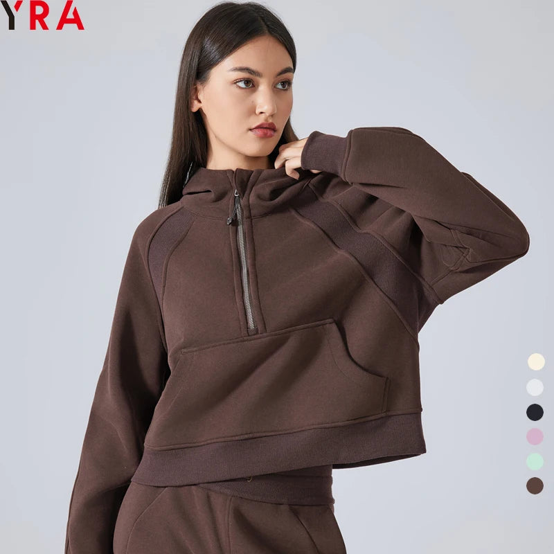 Women's Sports Yoga Half Zip Fitness Hoody Jackets New Warm Winter Thick 320 GSM Cotton Polyester Breathable-Sports Jacket