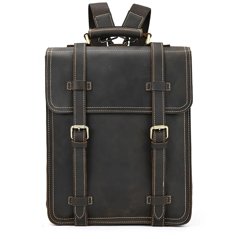 New Style Vintage School Bag Stylish Outdoor Genuine Leather Backpack Laptop Bag for Men