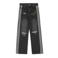 New Arrival Custom Men's Denim Black Pants Side Metal Wide Leg LOGO Denim Straight Jeans 100% Cotton Breathable Spring Button