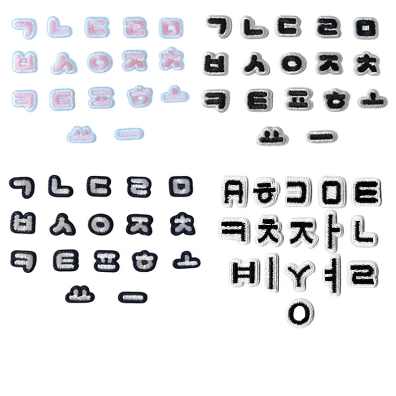 1.5cm Iron on  Backing  Embroidery pink  Black Mini Korean Letter Number Patch