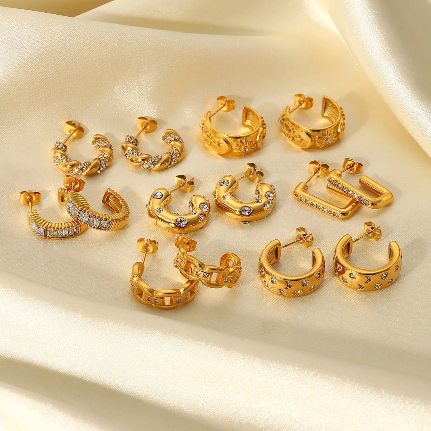 Dropshipping Stocks Korean Trendy Waterproof C Shape Large Fashion Huggie Hoop 18k Gold Plated Stainless Steel Cz Earrings Women